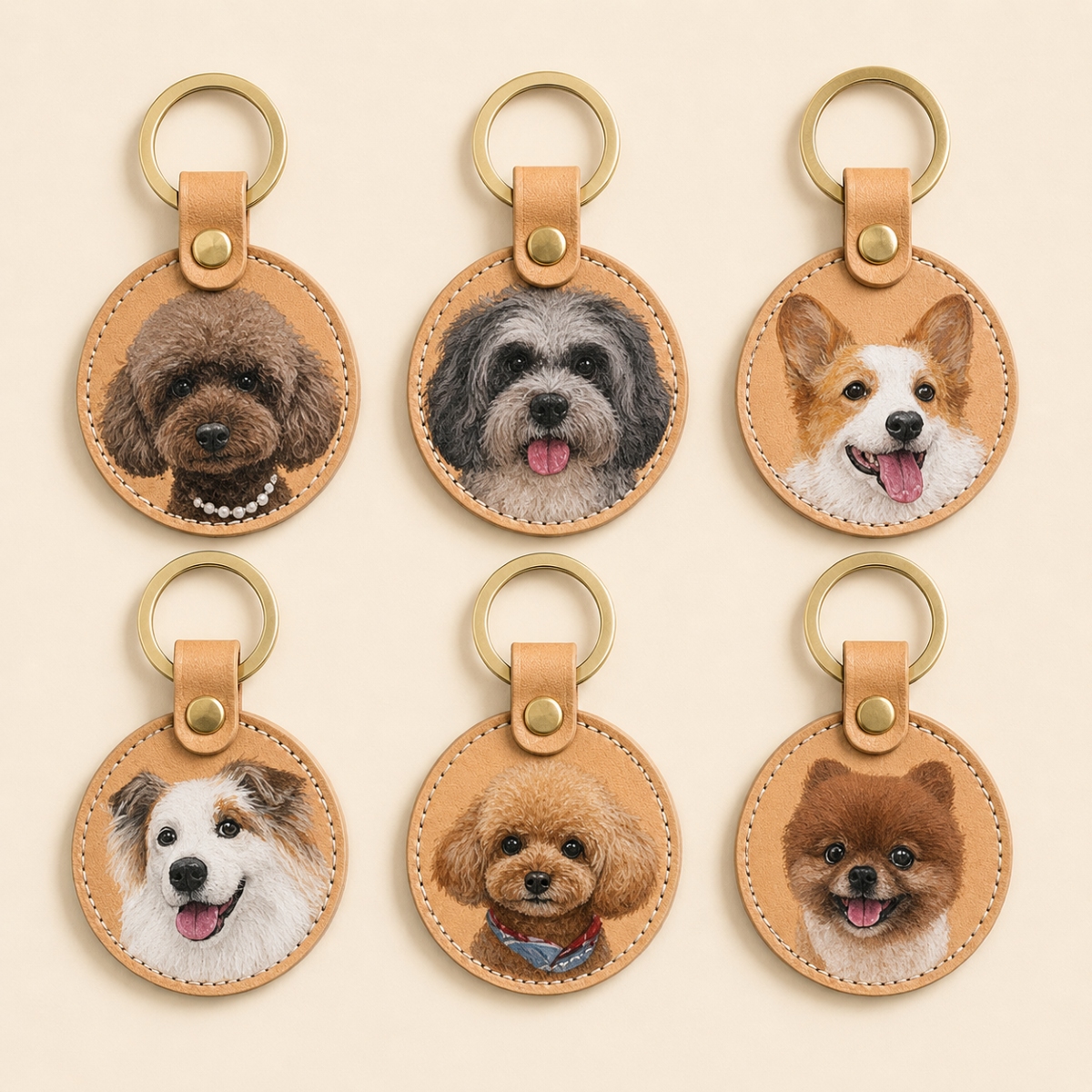 Custom Hand-Painted Round Leather Pet Tag Custom hand-painted round leather pet tag with personalized pet portrait