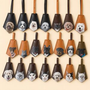 Custom hand-painted leather pet tags with personalized pet portraits