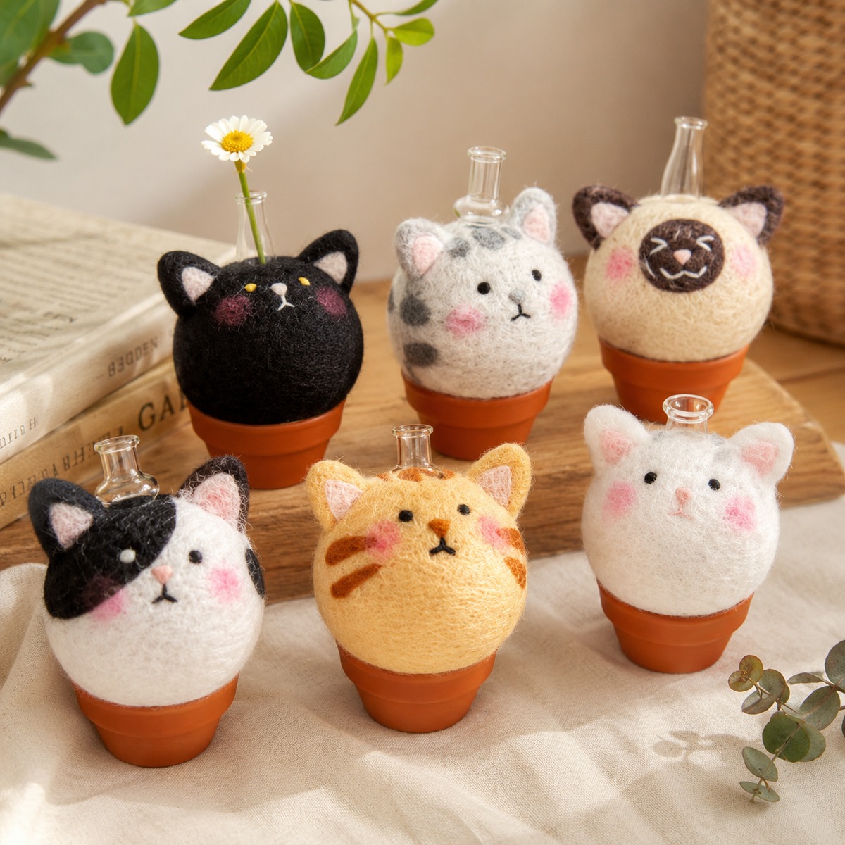 Custom Felt Pet Whisker Organizer and Mini Flower Holder Custom felt pet whisker organizer in cute cat designs, also usable as a small flower holder
