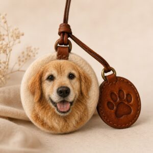 Custom handmade wool felt and leather pet keepsakes made to order from customer requests